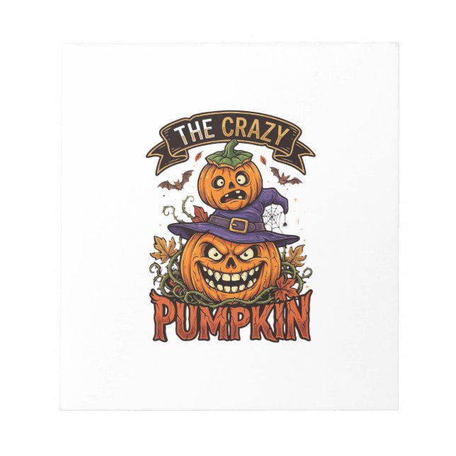 Crazy Pumpkin Halloween Witch Hat Bats Notepad (Front)