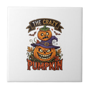 Crazy Pumpkin Halloween Witch Hat Bats Tile