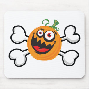 Crazy Pumpkin Skull and Crossbones Mouse Mat