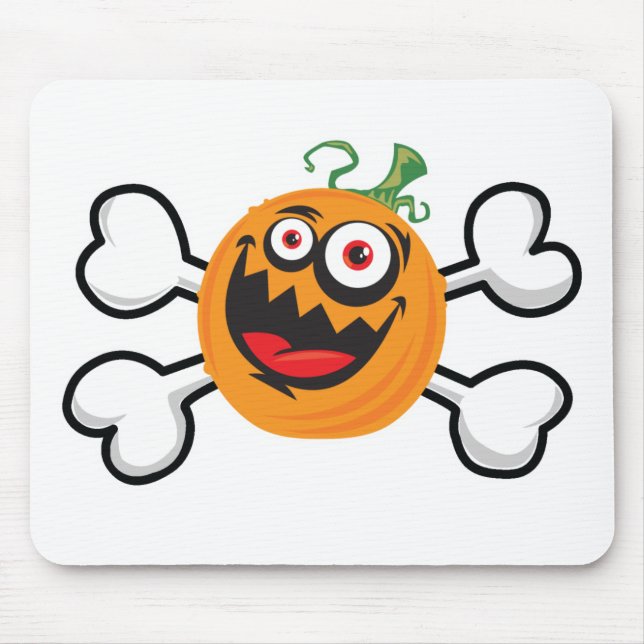 Crazy Pumpkin Skull and Crossbones Mouse Mat (Front)