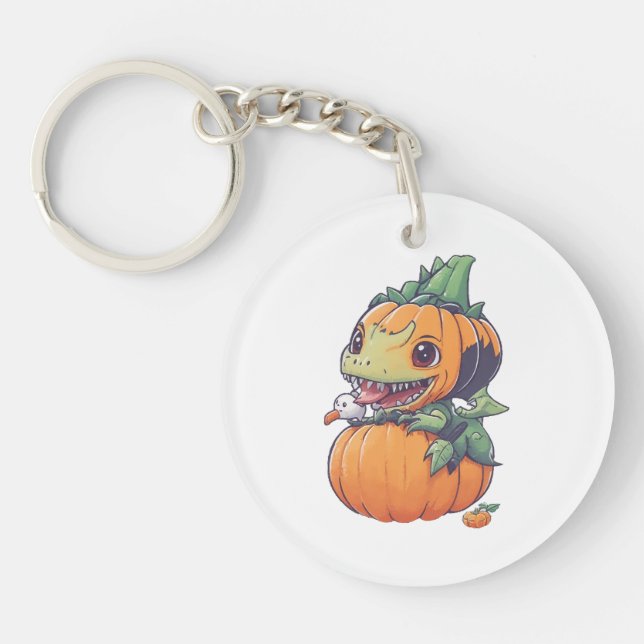 crazy pumpkin trying to eat spooky  key ring (Front)