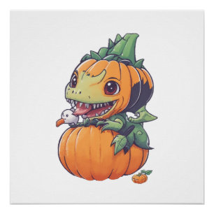 crazy pumpkin trying to eat spooky poster