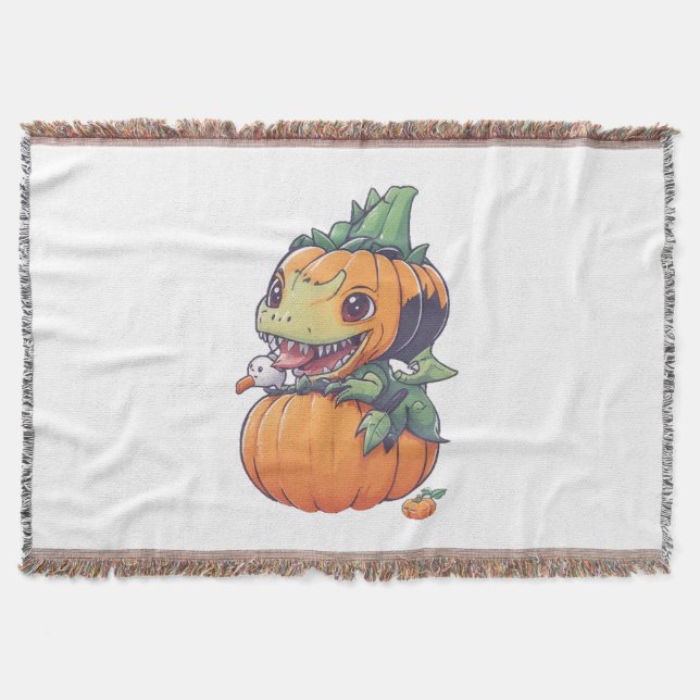 crazy pumpkin trying to eat spooky  throw blanket (Front)