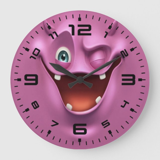 Crazy Purple Funny Devil Emotion Face Large Clock (Front)