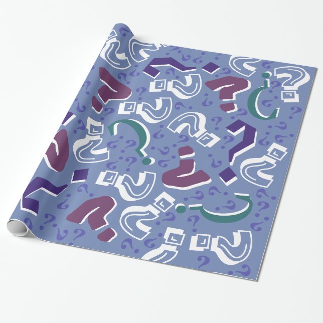 Crazy question marks mystery riddle blue wrapping paper (Unrolled)