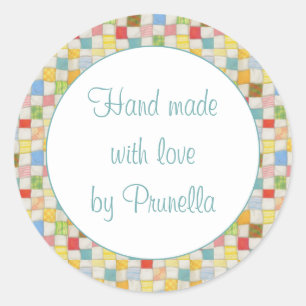 CRAZY QUILT 3" Round "Hand Made" Stickers