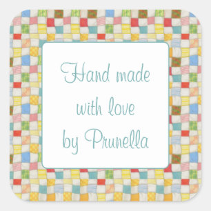 CRAZY QUILT 3" Square "Hand Made" Stickers