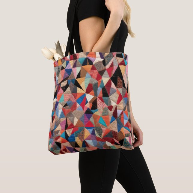 Crazy Quilt Abstract Pattern Tote Bag (Close Up)