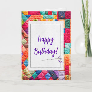 Crazy Quilt and Needle For Birthday  Card
