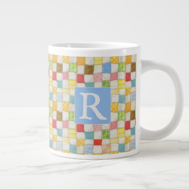 CRAZY QUILT Big Mug + Text / Blue (Right)