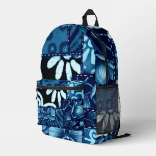 Crazy Quilt Blue Floral Gingham Pattern Abstract Printed Backpack