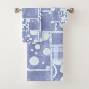 Crazy Quilt Blue Gingham Floral Pattern Bath Towel Set