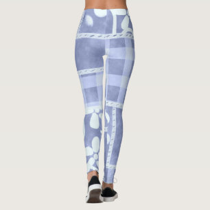 Crazy Quilt Blue Gingham Floral Pattern Leggings
