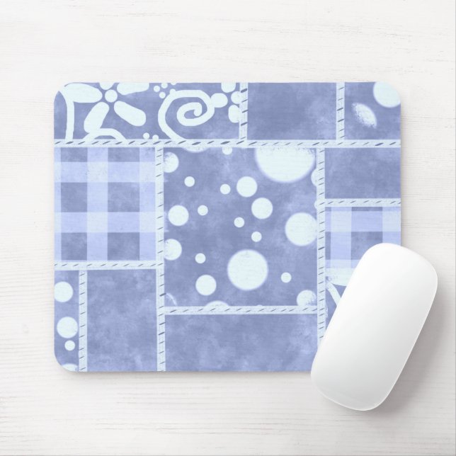 Crazy Quilt Blue Gingham Floral Pattern  Mouse Mat (With Mouse)