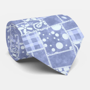 Crazy Quilt Blue Gingham Floral Pattern  Tie
