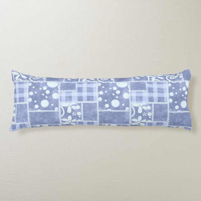 Crazy Quilt Blue Gingham Floral Personalised  Body Cushion (Front)