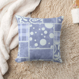 Crazy Quilt Blue Gingham Floral Personalized  Cushion