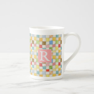 CRAZY QUILT Bone China Mug + Text / Pink