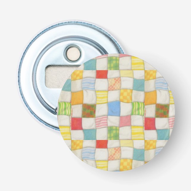 CRAZY QUILT Button Bottle Opener (Front)