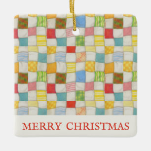 CRAZY QUILT Ceramic Square Ornament + Text