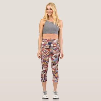 Crazy quilt design capri leggings