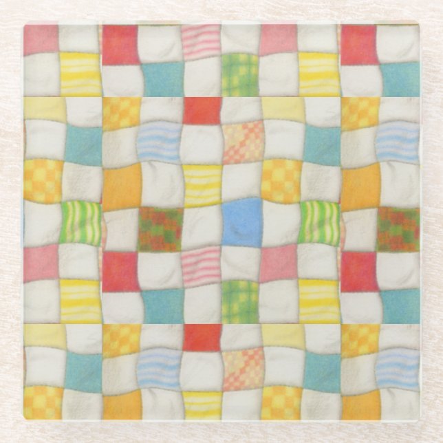 CRAZY QUILT Glass Beverage Coaster (Front)
