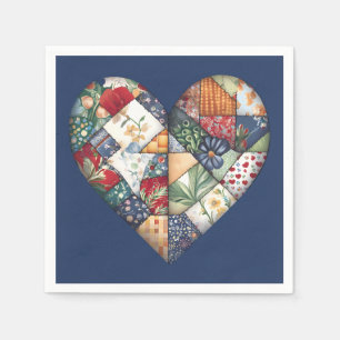 Crazy Quilt Heart On Blue Napkin