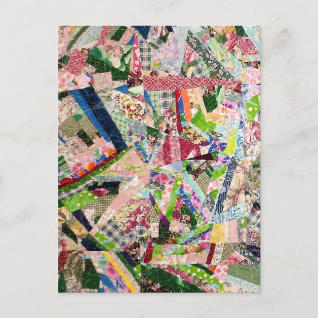 Crazy Quilt in Spring Colours Round Postcard (Front)