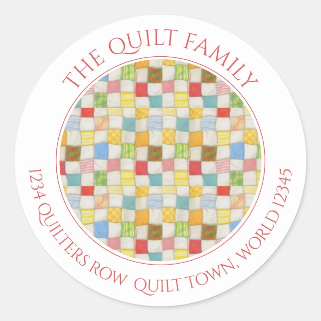 CRAZY QUILT Large Round Address Envelope Seals  (Front)