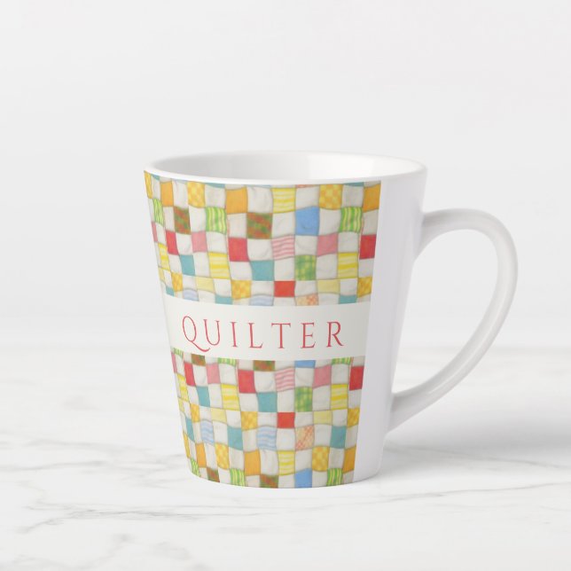 CRAZY QUILT Latte Mug + Initial (Right)