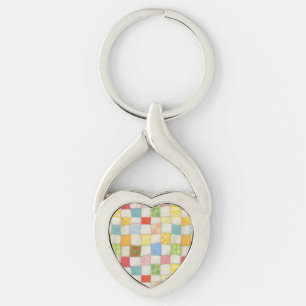 CRAZY QUILT Metal Heart Keychain