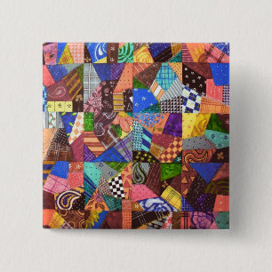Crazy Quilt Patchwork Quilt Abstract Art Geometric 15 Cm Square Badge