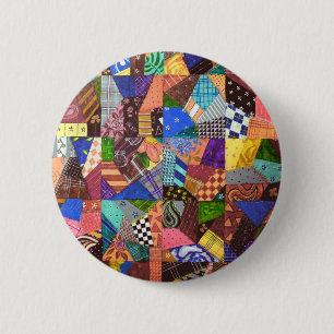 Crazy Quilt Patchwork Quilt Abstract Art Geometric 6 Cm Round Badge