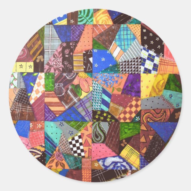 Crazy Quilt Patchwork Quilt Abstract Art Geometric Classic Round Sticker (Front)