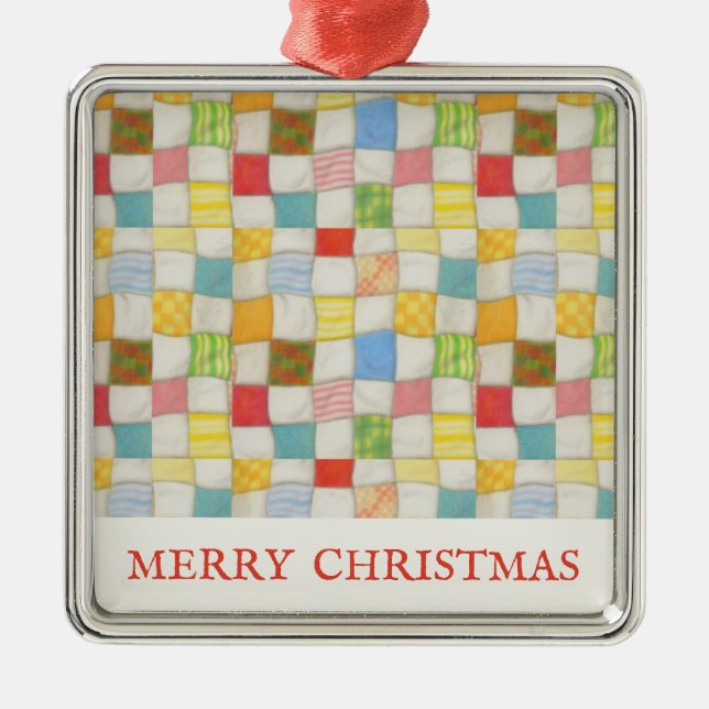 CRAZY QUILT Premium Square Ornament + Text (Front)