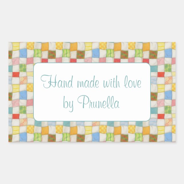 CRAZY QUILT Rectangle "Hand Made" Stickers (Front)