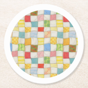 CRAZY QUILT Round Paper Coasters - White