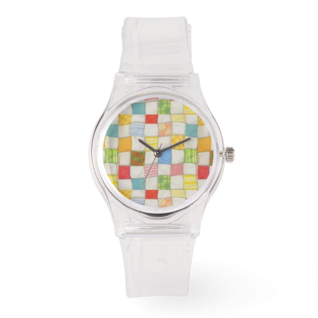 CRAZY QUILT Silicone Strap White Watch (Front)