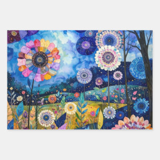 Crazy Quilt Watercolour Wrapping Paper Sheet