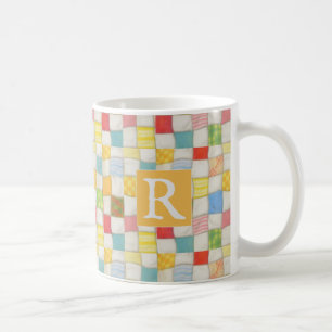 CRAZY QUILT White Mug + Text / Gold