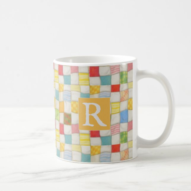 CRAZY QUILT White Mug + Text / Gold (Right)
