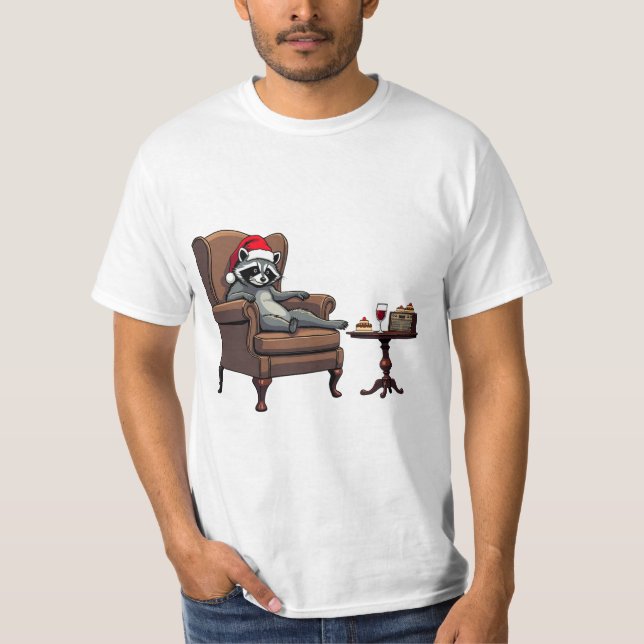 Crazy Racoon Sitting in a Chair Wine and cakes🧁  T-Shirt (Front)