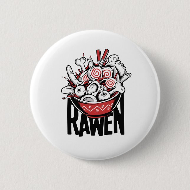 Crazy Ramen Noodle Zombie Design 6 Cm Round Badge (Front)