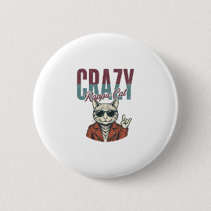 Crazy Rappa Cat Vintage Engraving T-Shirt Design_1 6 Cm Round Badge