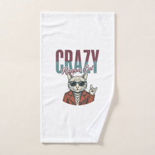 Crazy Rappa Cat Vintage Engraving T-Shirt Design_1 Hand Towel