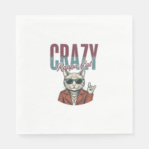 Crazy Rappa Cat Vintage Engraving T-Shirt Design_1 Napkin