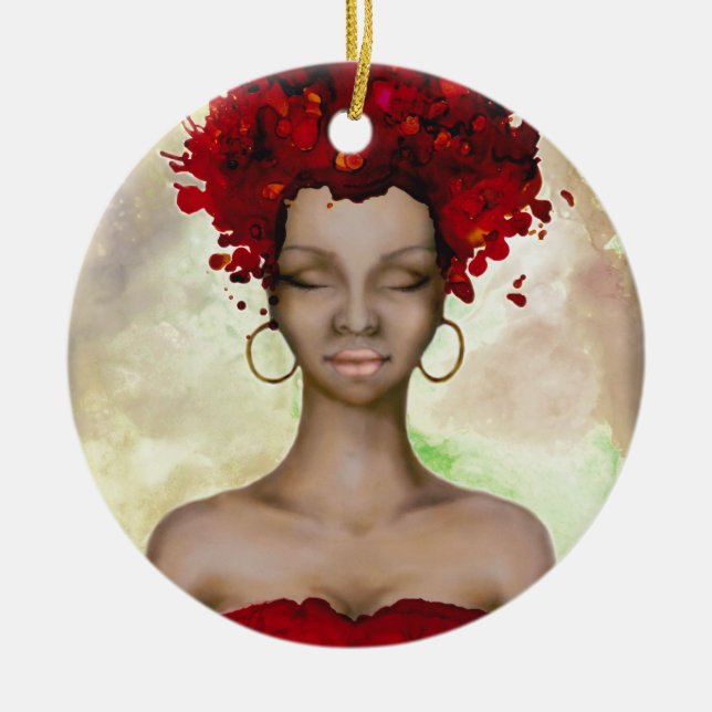 Crazy Red Hair Morning Ceramic Tree Decoration (Front)