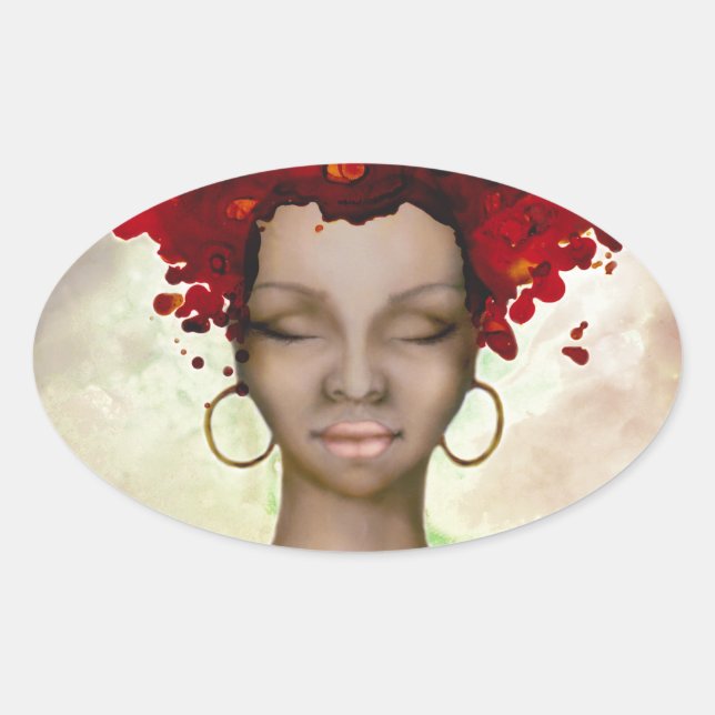 Crazy Red Hair Morning Oval Sticker (Front)