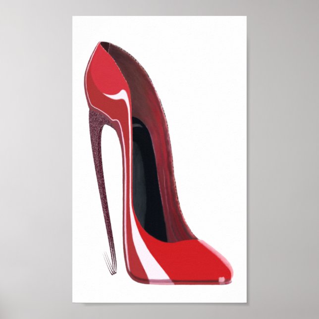 Crazy Red Heel Stiletto Shoe Art Poster (Front)