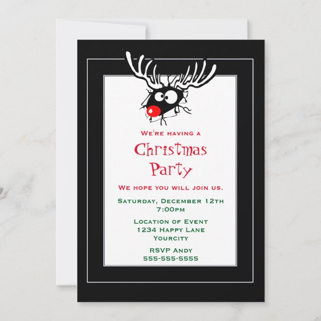 Crazy Red Nosed Reindeer Christmas Party Invitation (Back)
